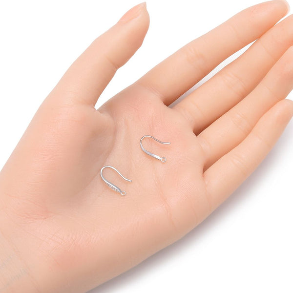 4pcs 925 Sterling Silver Fancy Earring Hooks, 5 Cubic Zirconia CZ, Tarnish Resistant Rhodium Plated, 15mm, SS450