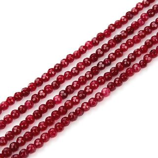 Natural Garnet Red Jade Gemstone Faceted Round Beads, 6mm, Hole ID 0.9mm, 2 Strands/28 Inch Total, GH-E3