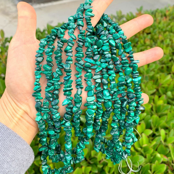 Natural Green Malachite Gemstones Chip Beads, Free Form, 5mm-8mm, Hole ID 1mm, 1 Strand/31 Inch, GZ1-32