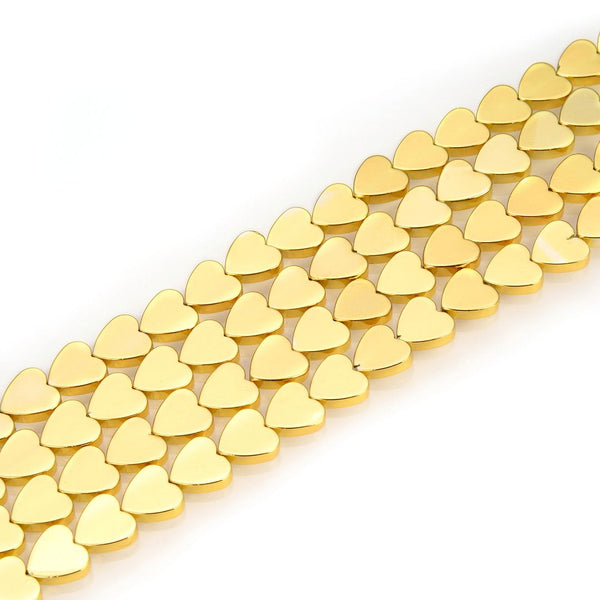 Grade A Natural Hematite Gemstone Heart Beads, Gold Plated, 15 Inch/1 Strand, 8mm, Hole ID 1mm, GFC-F3