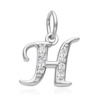 1pc 925 Sterling Silver Letter H Charm, Tarnish Resistant Rhodium Plated, Cubic Zirconia CZ Name Initial Pendant Drop,SSP-C8