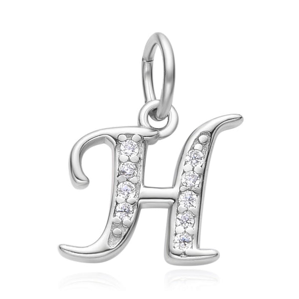 1pc 925 Sterling Silver Letter H Charm, Tarnish Resistant Rhodium Plated, Cubic Zirconia CZ Name Initial Pendant Drop,SSP-C8
