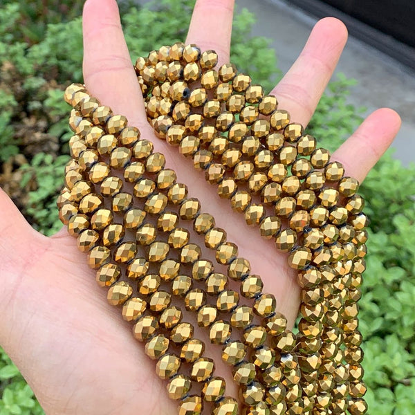 140pcs Creative Club Faceted Rondelle Crystal Glass Beads, Gold Aurum, 8x6mm, Hole ID 1.1mm, CCR833