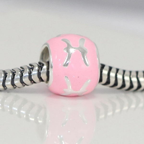 1pc 925 Sterling Silver Pisces Zodiac Sign Bead Charm Pink Enamel, Compatible with Pandora All Other Charm Bracelets, EC52