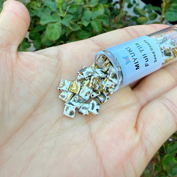 10g Miyuki Full Tila Square Seed Beads 5x5mm, Picasso Antique White (TL-4512)