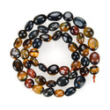 Natural Multi-color Tiger Eye Gemstone Oval Tumbled Pebble Beads, Irregular, 8mm to 10mm, Hole ID 1mm, 15 Inch/1 Strand, GZ12-7