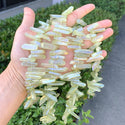 1 Strand Natural Raw Crystal Quartz Gemstone Beads, Small Drilled Stone Points, Peridot Green AB Titanium Coated Stone Stick, 15 Inch, GA10