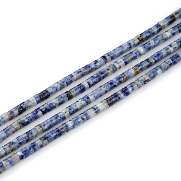 Natural Blue & White Chinese Sodalite Gemstone Heishi Tube Rondelle Beads, 4x2mm/Small, Hole ID 0.9mm, 14.5 Inch/1 Strand, GH-C10
