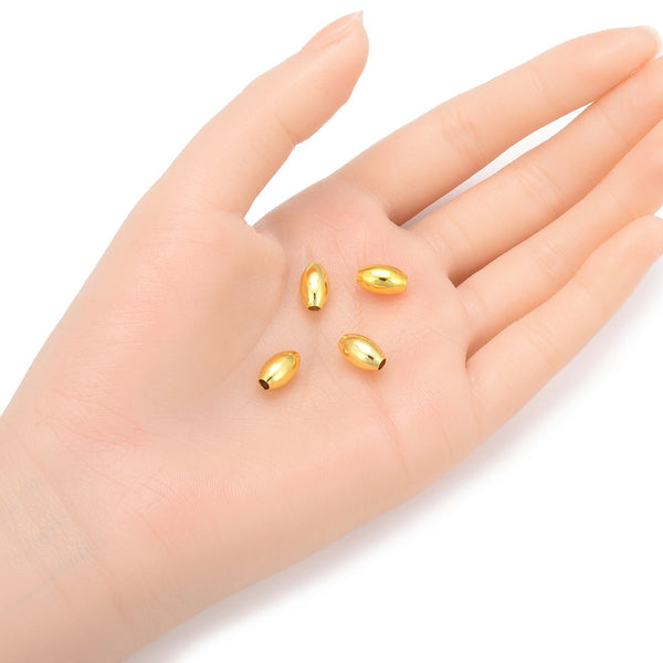 500pcs Tarnish Resistant Oval Beads, 18K Yellow Gold Plated Brass, Size Selections: 7x4mm, 8x5mm, 10x6mm, 12x7mm