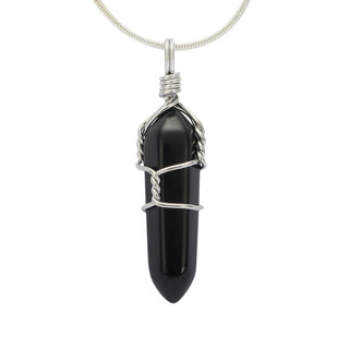 1pc Natural Black Obsidian Gemstone Pendant Necklace, 18 Inch Surgical Stainless Steel Chain, GGP-E9