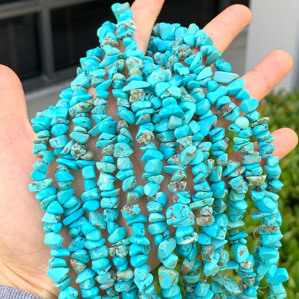 Natural Turquoise Blue Howlite Gemstones Chip Beads, Free Form, 5mm-8mm, Hole ID 1mm, 1 Strand/31 Inch, GZ1-24