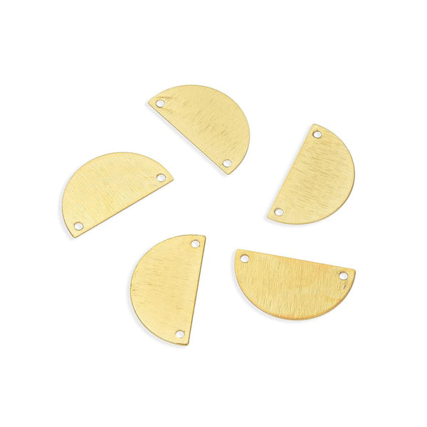 10pcs 21mm 2-Hole Half Round Circle Semicircle Links, Tarnish Resistant, 18K Yellow Gold Plated Brushed Brass, BF-A9