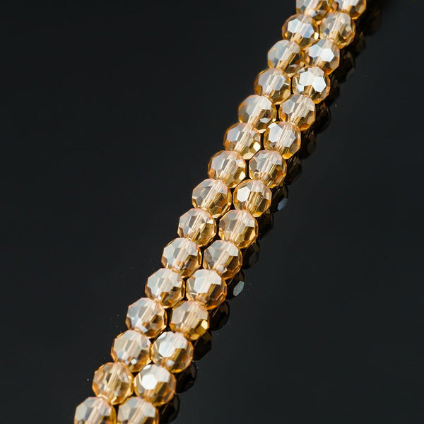 140pcs Creative Club Faceted Round Crystal Glass Beads, Golden Shadow, 8mm, Hole ID 1mm, CC2R828