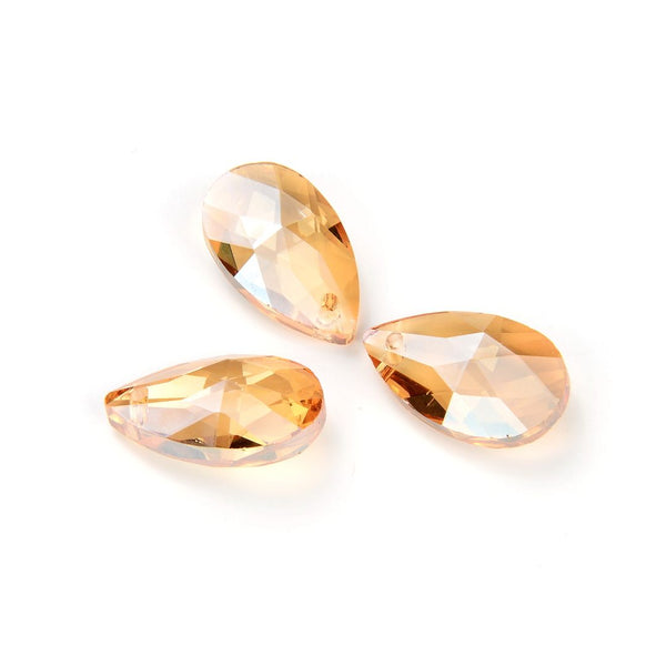 20pcs Creative Club Faceted Crystal Glass Pear Chandelier Pendant Drops, Golden Shadow, 22x13mm Large, Hole ID 1mm, CCE-28