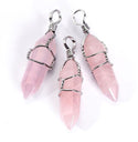 1pc Natural Pink Rose Quartz Gemstone Pendant Necklace, 18 Inch Surgical Stainless Steel Chain, GGP-E6