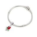 1pc Real 925 Sterling Silver Tulip Flower Red Green Enamel Dangle Bead, Compatible with Pandora All Other Charm Pendant Bracelet, EC6-D3