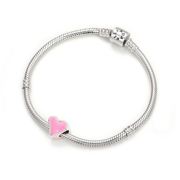 1pc Real 925 Sterling Silver Pink Enamel Heart Love Bead Charm, Compatible with Pandora All Other Charm Bracelet, EC4-B4