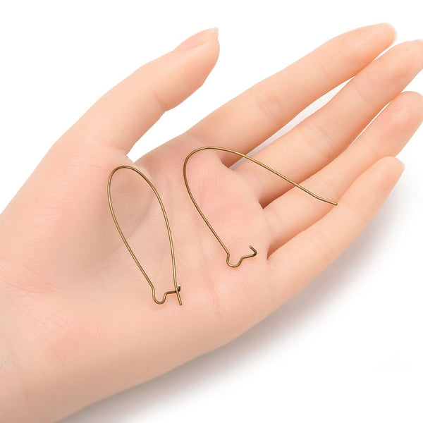 100pcs Earring Hooks Kidney Ear Wire, Antique Bronze Plated Brass, Size Selections: 18mm/25mm/30mm/36mm/43mm/47mm