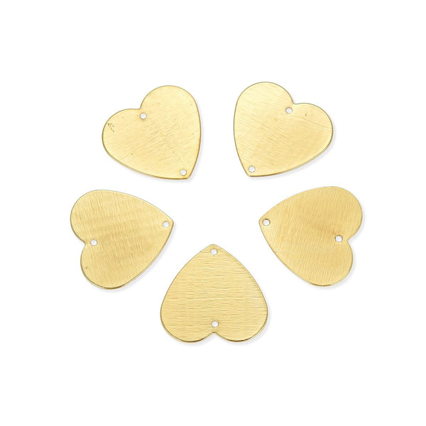 10pcs 23.5mm 2-Hole Valentine Heart Links, Tarnish Resistant, 18K Yellow Gold Plated Brushed Brass, BF-C5