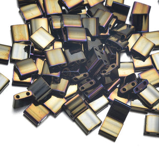 10g Miyuki Full Tila Square Seed Beads 5x5mm, Metallic Rainbow Dark Olive (TL-458)