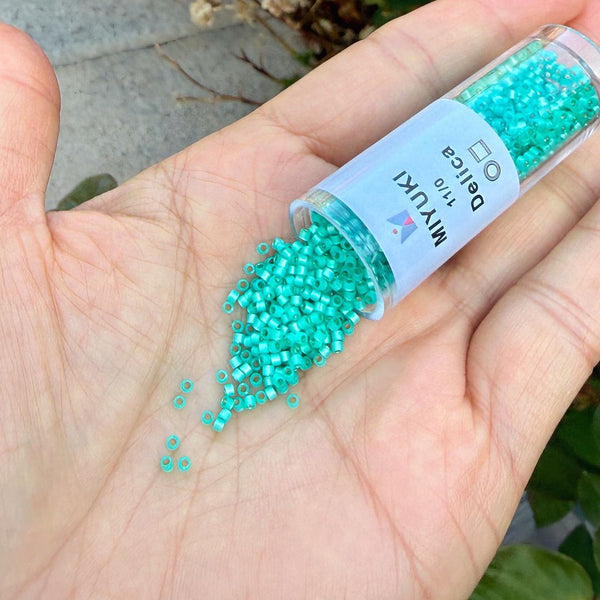 30g Miyuki Delica 11/0 Seed Beads Translucent Silver-Lined Aqua Green DB627