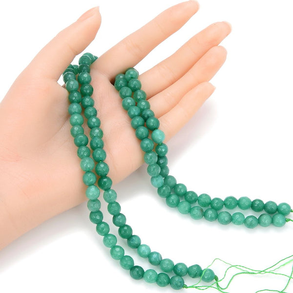 Natural Green Malaysia Jade Gemstone Faceted Round Beads, 8mm, Hole ID 1mm, 14 Inch/1 Strand, GH-F26
