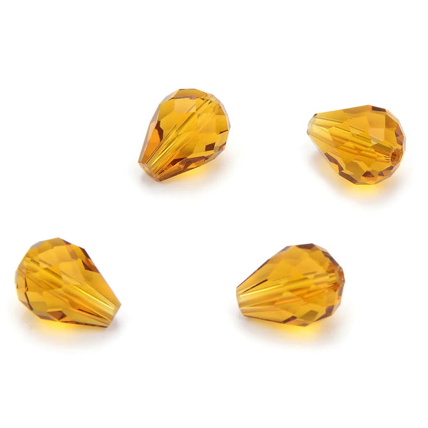 24pcs Adabele Austrian Faceted Teardrop Crystal Beads #5500, Amber Topaz, 10mm x 8mm, Hole ID 1.1mm, SST-1007