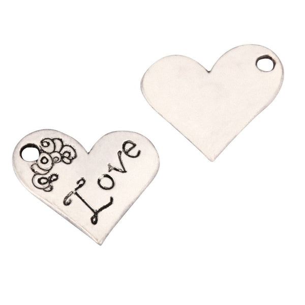20pcs Heart Full of Love Charm 21mm One Sided Heart Drop Pendants, Antique Silver, MC-D29