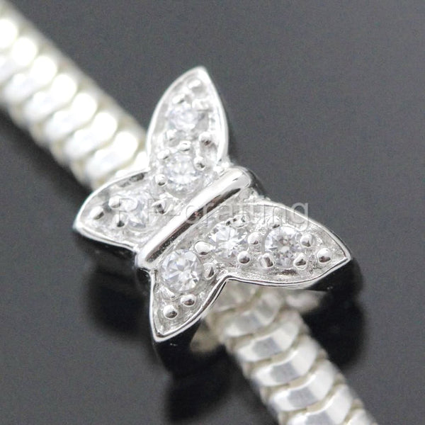 1pc Solid 925 Sterling Silver Butterfly Cubic Zirconia Charm Transformation Bead, Compatible with Pandora All Other Charm Bracelets, EC2-E1