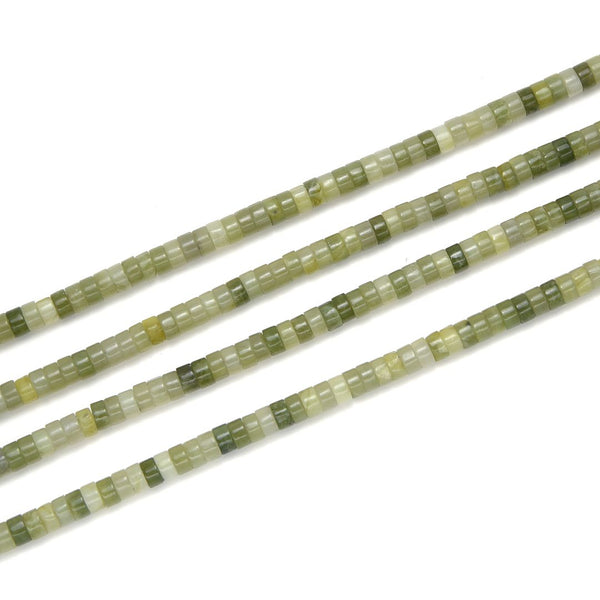 Natural Green Jade Gemstone Heishi Tube Rondelle Beads, 4x2mm/Small, Hole ID 0.9mm, 14.5 Inch/1 Strand, GH-C18