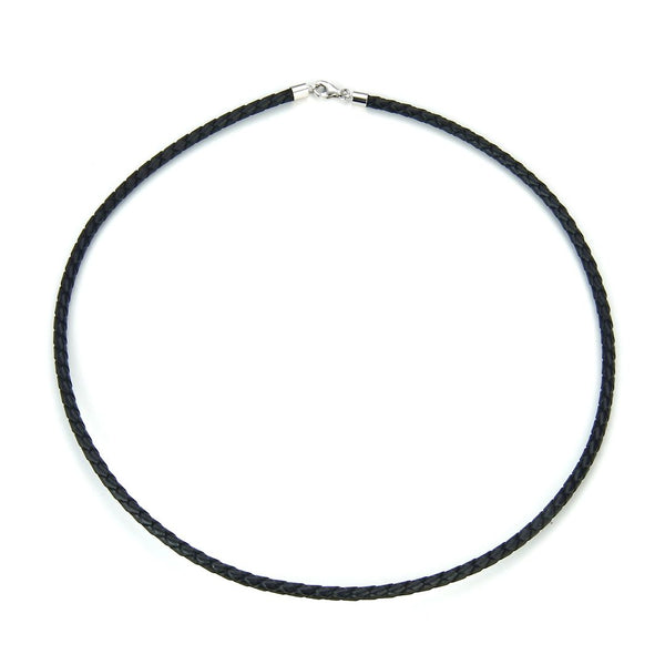 1pc Braided Black Leather Cord Necklace, Sterling Silver Clasp, 3mm Diameter, Length Selections: 16 inch/18 inch