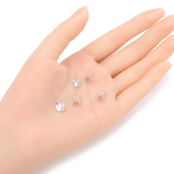 10pcs 925 Sterling Silver Eye Pin Bails, Glue-on Pendant Connector, Cup Size Selections: 4mm/5mm/6mm/8mm