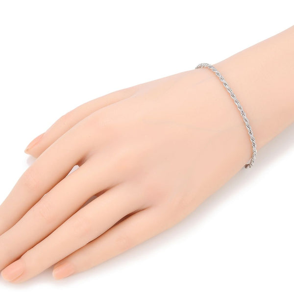 1pc 925 Sterling Silver 2.2mm Diamond Cut Braided Rope Chain Bracelet, Tarnish Resistant White Gold Plated, Length Selections: 7 inch/7.5 inch/8 inch