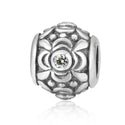 1pc 925 Sterling Silver Round Flower Pattern August Birthstone Bead Charm, Green Peridot Cubic Zirconia CZ, 11.2x9.5mm, Hole ID 4.5mm, EC1-G8