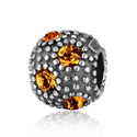 1pc 925 Sterling Silver November Birthstone Bead Charm, Yellow Topaz Cubic Zirconia CZ, 10.3x9mm, Hole ID 4.5mm, EC1-M11