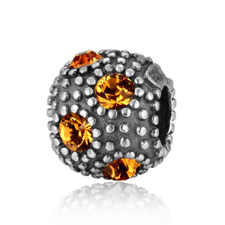 1pc 925 Sterling Silver November Birthstone Bead Charm, Yellow Topaz Cubic Zirconia CZ, 10.3x9mm, Hole ID 4.5mm, EC1-M11