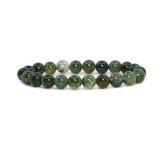 1 Strand Stretch Natural Moss Agate Beaded Gemstone Bracelet, 8mm Bead, Length Selections: 7 inch/7.5 inch/8 inch/8.5 inch