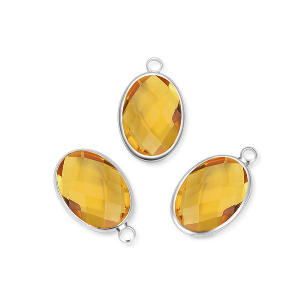 10pcs Grade A November Topaz Yellow Oval Birthstone Charm Drops, Sterling Silver Plated Brass, 18x13mm, CCP6-S11