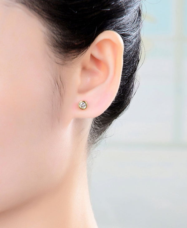1 pair 18K Yellow Gold Plated Sterling Silver 5mm Bezel Stud Earrings, Round Cut Cubic Zirconia CZ Diamond, SSE77-5