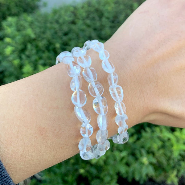 1 Strand Stretch Natural Clear Crystal White Quartz Free Form Gemstone Bracelet, 5-8mm Small Beads, Length Selections: 7 inch/7.5 inch