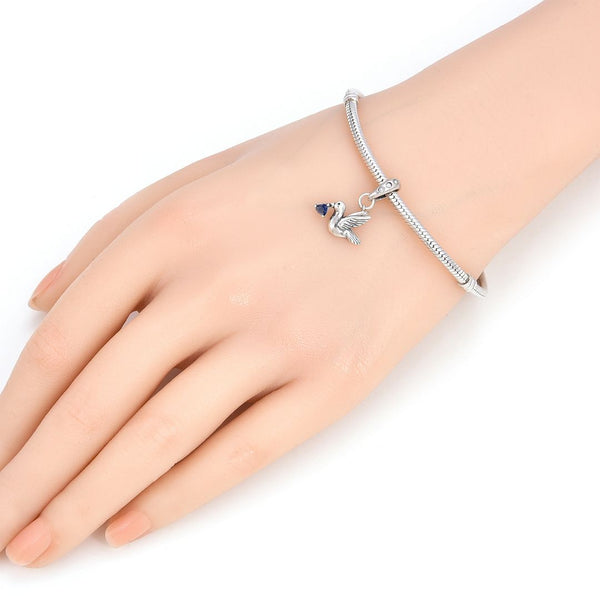 1pc 925 Sterling Silver Bird Charm, Freedom Lover September Birthstone Charm Drop, Blue Sapphire Cubic Zirconia CZ, 20mm Long, Hole ID 4.5mm, EC1-D9