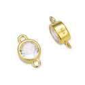 2pcs 925 Sterling Silver 6mm April Birthstone Links, Real 18K Yellow Gold Plated, Clear Cubic Zirconia Gemstone Connector, SXP9-4