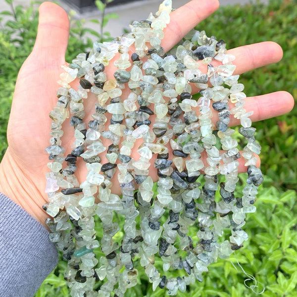 Natural Green Prehnite Crystal Gemstone Chip Beads, Free Form, 5mm-8mm, Hole ID 1mm, 1 Strand/31 Inch, GZ1-4