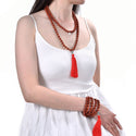 Adabele Premium 108 Mala Bead Tassel Necklace, 8mm Natural Red River Jasper Gemstone, Buddhist Japa Prayer Beaded Jewelry Mala Purple Tassel RGN10