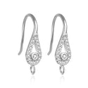 4pcs 925 Sterling Silver Fancy Pear Drop Pattern Earring Hooks, 18 Cubic Zirconia CZ, Tarnish Resistant Rhodium Plated, 18mm, SS449