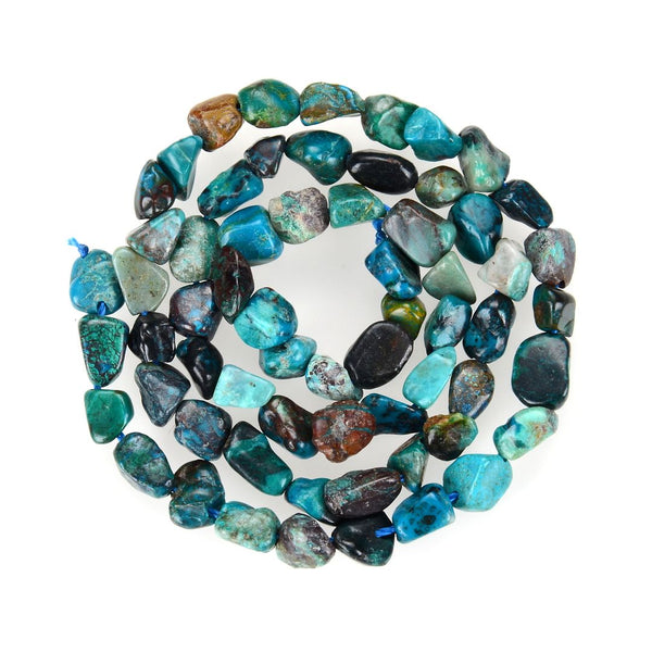 Natural Chrysocolla Turquoise Gemstone Oval Tumbled Pebble Beads, Irregular, 5mm to 8mm, Hole ID 1mm, 15 Inch/1 Strand, GZ11-52