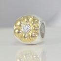 1pc Solid 925 Sterling Silver Golden Flower Cubic Zirconia Bead Charm, Compatible with Pandora All Other Charm Bracelet, EC80