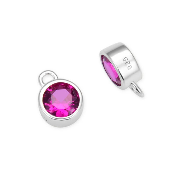 2pcs 925 Sterling Silver 4mm Tiny July Birthstone Charm Drop Pendants, Tarnish Resistant, Ruby Red Cubic Zirconia Gemstone, SXP4-7