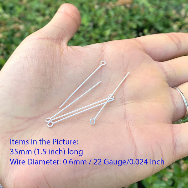 20pcs 925 Sterling Silver Eyepin Eye Pins, 0.6mm/22 Gauge, Length Selections: 18mm/25mm/30mm/35mm/40mm/50mm