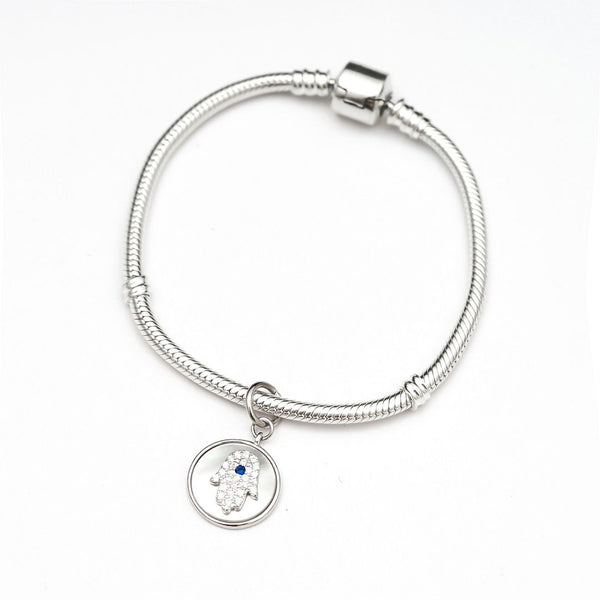 1pc Solid 925 Sterling Silver Hand Bead Cubic Zirconia CZ, Compatible with Pandora All Other Charm Bracelet, EC681